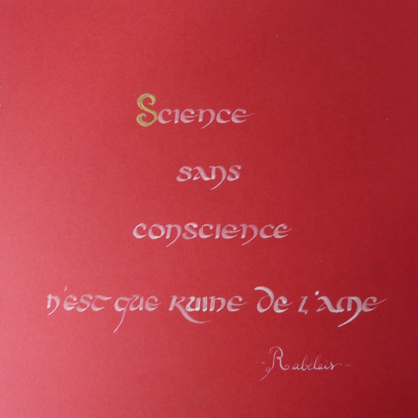 Science sans conscience n'est que ruine de l'âme. Rabelais. Taille : 15 × 15 cm.
